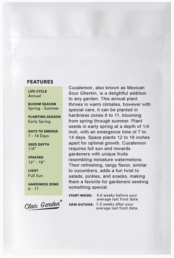 Cucamelon Seeds - Mexican Sour Gherkin - 100 Seeds - Heirloom, Non-GMO and Untreated, Excellent for Any Home Garden, Low Maintenance, Delicious Flavor