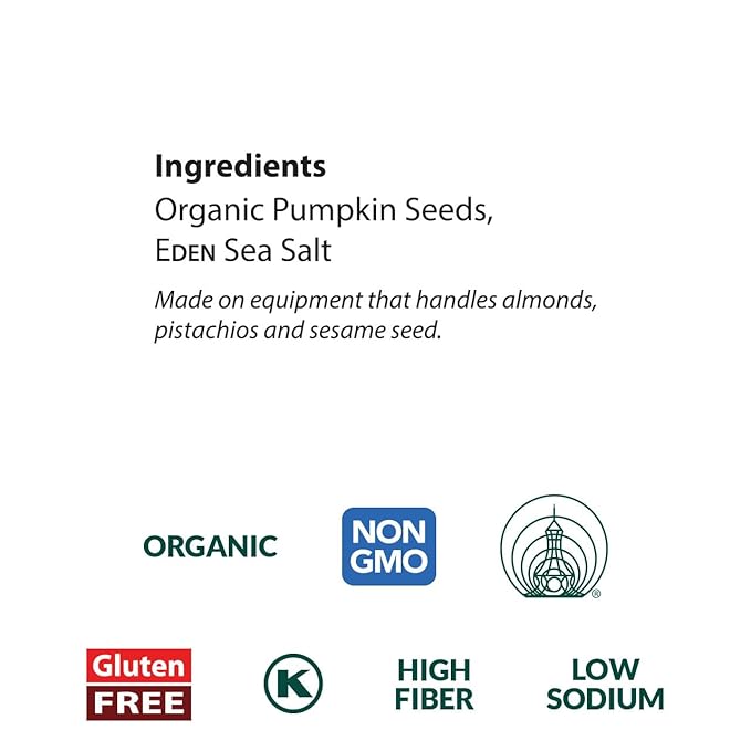 Eden Organic Pumpkin Seeds, Shelled, Dry Roasted and Lightly Sea Salted, to Eat, 4 oz (6-Pack)