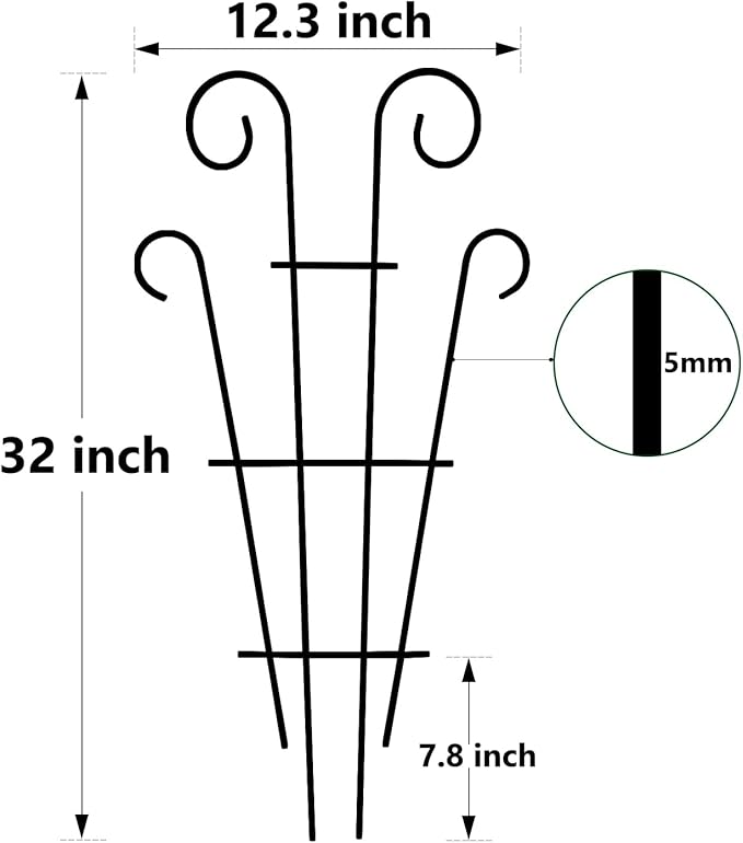4 Pack 32 Inch Plant Trellis for Potted Plants, Metal Garden Trellis for Climbing Plants, Indoor Outdoor Decorative Vine Support for Pots, Wave Shape, Black