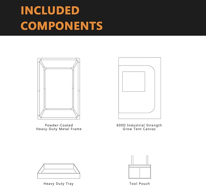 16"x16"x48" Grow Tent Kit - Heavy-Duty 600D Diamond Mylar Lining, 98% Reflective, Viewing Window & Waterproof Floor Tray for Hydroponics Indoor Growing