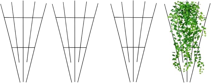 4 Pack 16'' Black Plant Fan Shape Trellis for Potted Climbing Plants Indoor, Outdoor Metal Garden Trellis for Climbing Plants House Plants Flowers Vine Ivy