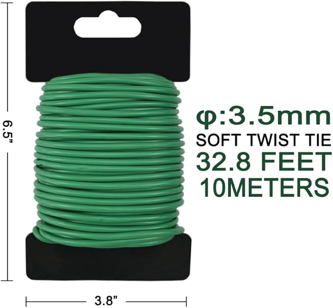 32.8FT Soft Twist Ties for Plants – Durable Flexible TPR Rubber Coated Garden Wire with UV Protection, Reusable Plant Tie for Securing Tomatoes, Delicate Stems, Vines, Flowers, 0.14 In Diameter