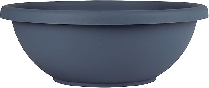 The HC Companies Shallow Planter with Drainage - Contemporary Garden Bowl Planter for Flowers, Herbs & More - Round Succulent Planter Pot for Indoors and Outdoors (14" Slate Blue, Pack of 1)