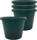 The HC Companies 8 Inch Prima Round Planter Pots with Drainage Holes and Rolled Rim, Lightweight UV-Resistant Plastic Indoor & Outdoor Planters, 4-Pack Flower Pots for Garden & Home Decor, Evergreen