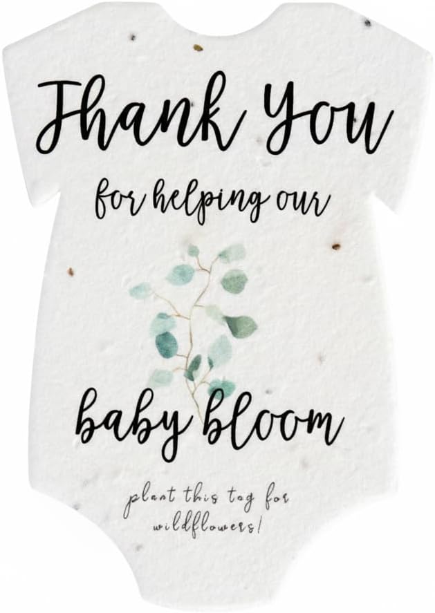 Seed Bloom Onesie Seed Paper – 15 Green Shower Favors for Guests with Wildflower Seeds, Writable & Plantable, Shower Favor Gifts for Guest