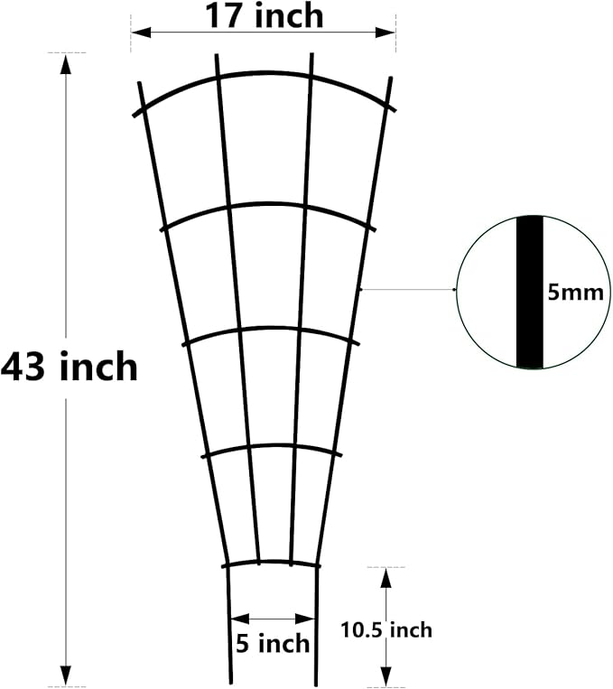 4 Pack 43" Metal Plant Trellis for Pots & Garden Beds, Rustproof Support for Indoor Outdoor Climbing Plants, Vines, Flowers, Fan Shaped, Black