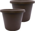 The HC Companies 11.5 Inch Classic Round Planter Pots with Drainage, Rolled Rim Plastic Planters for Indoor & Outdoor Plants, 2-Pack Decorative Flower Pots for Garden, Office & Home Decor, Chocolate