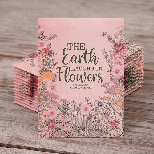 Bentley Seed Co. | The Earth Laughs in Flowers | Beautiful Illustrated Flower Design Art and Quote | Environmental Favor | Pollinator Wildflower Mix Seed Packets | Eco-Friendly Hand Out Gift | 25 Pk
