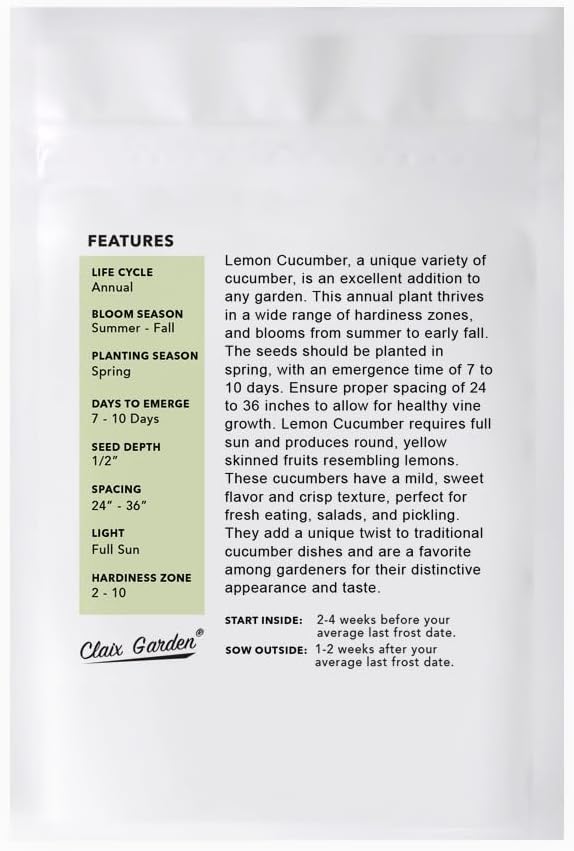 Lemon Cucumber Seeds - 100 Heirloom, Non-GMO Seeds, Excellent for Any Home Garden, Simple to Grow, Delicious Flavor, Quick Grow Cycle