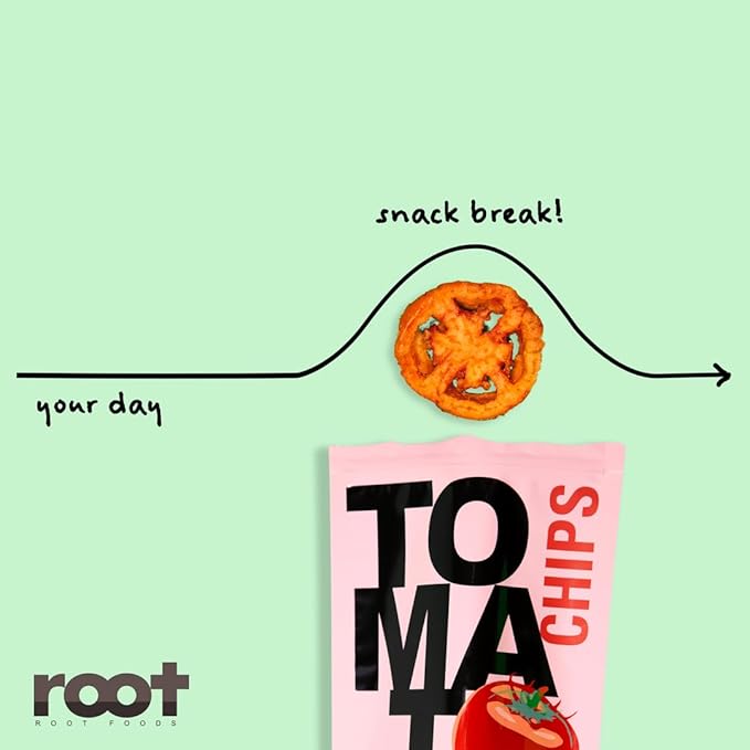Root Foods Tomato Chips, Natural Veggie Snack, Non-GMO Vegetable Crisps, Good for Adults, Kids, Vegan, Gluten Free, Halal, Kosher 6 pack