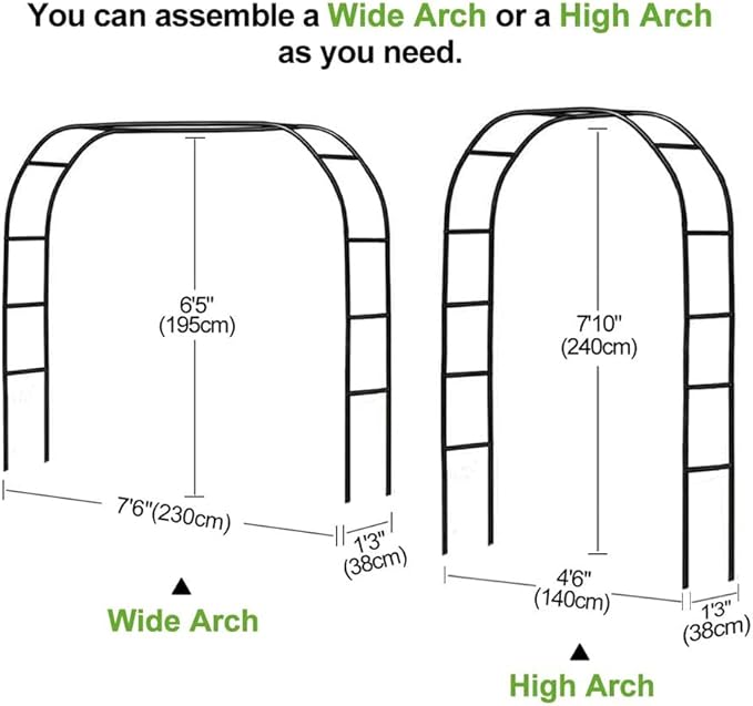 Zhisheng Garden Arbors,7.9Ft Metal Garden Arbors Green Wedding Arch for Climbing Plant Outdoor Wedding Christmas Party Decoration,240CM