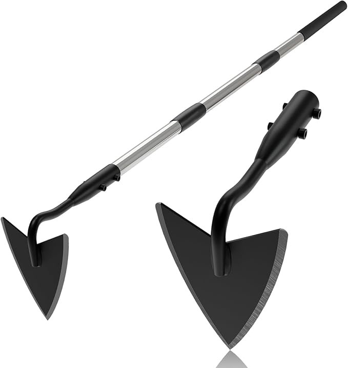 Warren Hoe Garden Tool, Heavy Duty Garden Hoes for Weeding Long Handle, Easy Stand Up Triangle Weeder Tool for Garden, 35-66 inch Adjustable Gardening Hoe for Weed, Trench, Loosen Soil, Landscape