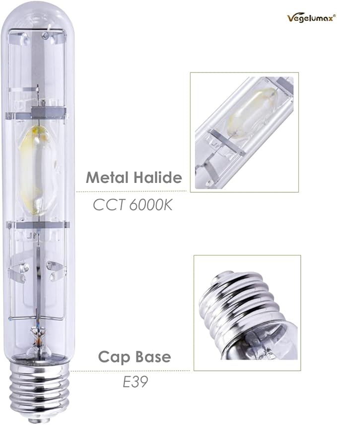MH 400W Metal Halide HID Grow Light Bulb Lamp with High PAR Enhanced Blue and Violet Spectrum for Indoor Horticulture Vegetative Plant Growth,CCT 6000K,36,000Lumens,E39 Base,1Pack