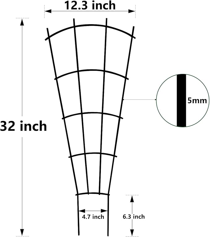 4 Pack 32" Metal Plant Trellis for Pots & Garden Beds, Rustproof Support for Indoor Outdoor Climbing Plants, Vines, Flowers, Fan Shaped, Black