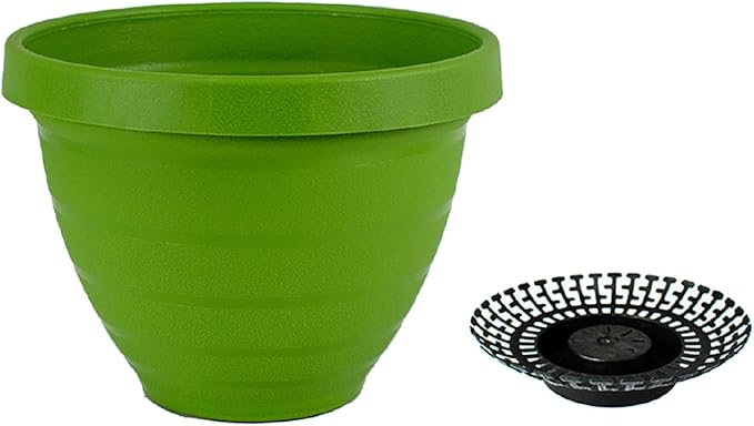 The HC Companies Rings Flower Planter - Self Watering Plant Pots for Herbs & More - Round Lightweight Outdoor & Indoor Planter (8" Green, Pack of 2)