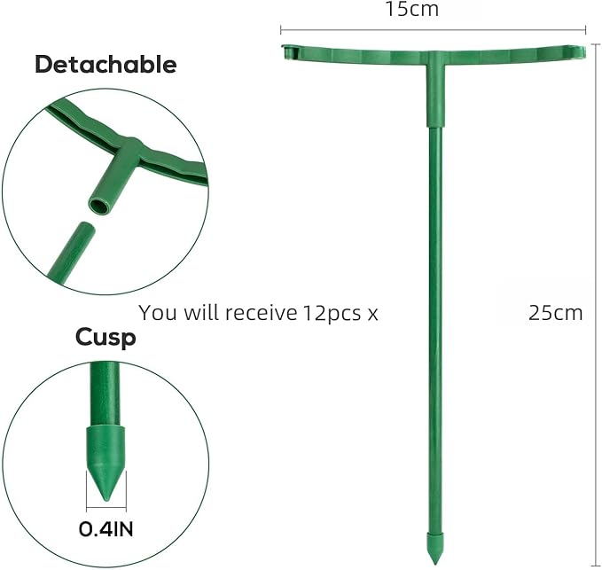 12Pcs Plant Support Plant Stake Half Round Plant Support Ring Garden Flower Support Plant Support Stakes for Tomato, Hydrangea, Indoor Plants (12PACK 5.9" Wide X5.9 high（14.5x15cm）)