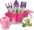 Pink Kids Gardening Tools - Includes Sturdy Tote Bag, Watering Can, Gloves, Shovels, Garden Stakes, and a Delightful Children's Book How to Garden Tale - Kids Garden Tool Set for Toddler Age on up.