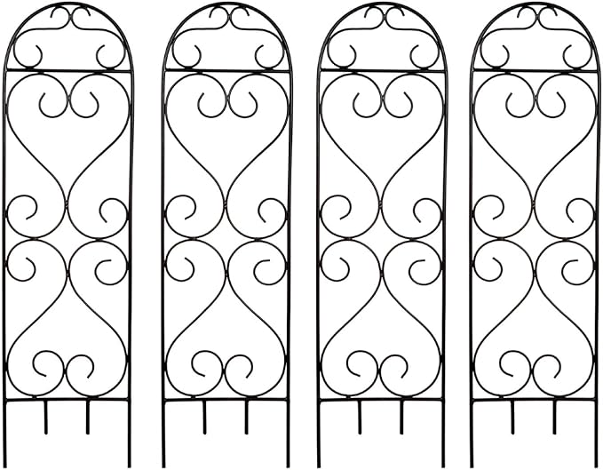 Hosley Set of 4 Iron Wave Pot Trellis 7.5" W x 27" H, Ideal Gift for Floral Arrangements Wedding or Party and Use Next to Structures Home or in Planters for Growing Floral Plants Vines and Vegetable