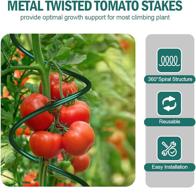 58" Plant Supports Spiral Tomato Cages, 10 Pack Metal Twisted Tomato Stakes Climbing Plant Stake Tower Outdoor Indoor