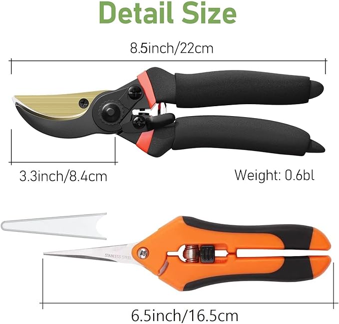 Hand Pruner， Pruning Shear，Garden clippers, snip scissors, ratchet pruning shears, work 3 times easier, gardening tools, sharp garden scissors, arthritis weak hand snips (Orange black)