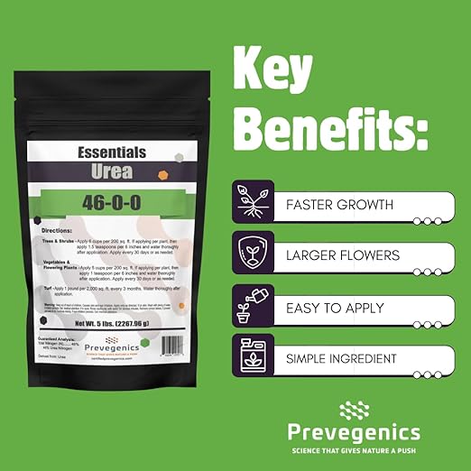 Urea 46-0-0 | (5 Ibs.) | Urea Fertilizer | Spray Grade Fertilizer | Use on Trees, Shrubs, Vegetables, Flowering Plants, and Turf