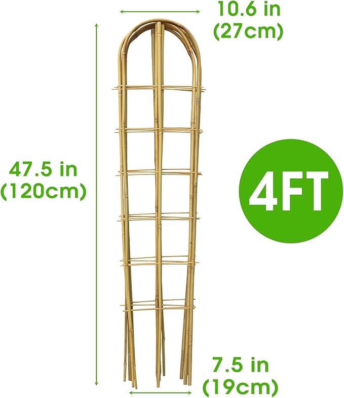 3 Pack 4 Feet U-Shape Bamboo Trellis, Natural Garden Bamboo Trellis for Climbing Plants, Vegetables, Cucumber, Tomato, Outdoor and Indoor Potted Plants