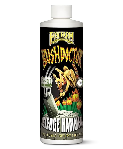 FoxFarm Bush Doctor Sledgehammer Nutrient Rinse – OMRI Listed Organic Liquid Fertilizer Flush for Soil & Hydroponic Systems, Removes Fertilizer Buildup & Relieves Nutrient Lockout, 1 Pint