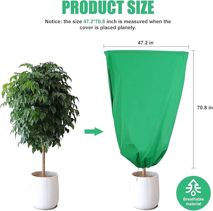 Plant Covers Freeze Protection, 4 Pack Frost Covers with Zipper Drawstring (31.5" x 47.3") Plant Protection Cover Bags for Outdoor Winter Frost Cold (Green) (31.5" W x 47.3" H(4 PCS), Green)