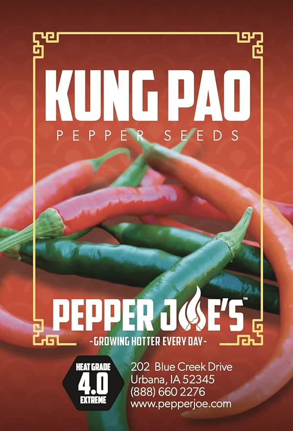 Pepper Joe’s Kung Pao Pepper Seeds ­­­­­– Pack of 10+ Mild Hot Chili Pepper Seeds – USA Grown ­– Premium Non-GMO Kung Pao Seeds for Planting in Your Garden