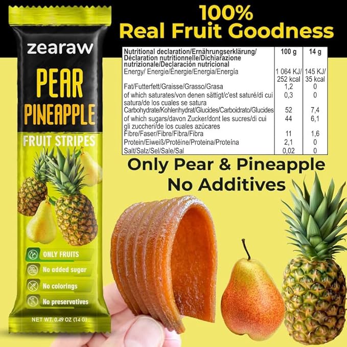 ZEARAW Healthy Fruit Snacks for Adults and Kids – 30 Fruit Leather with Dried Pineapple, Blueberry, Apple-Strawberry – Vegan Low-Carb Variety Pack Strips for Kids – Sugar Free Bars