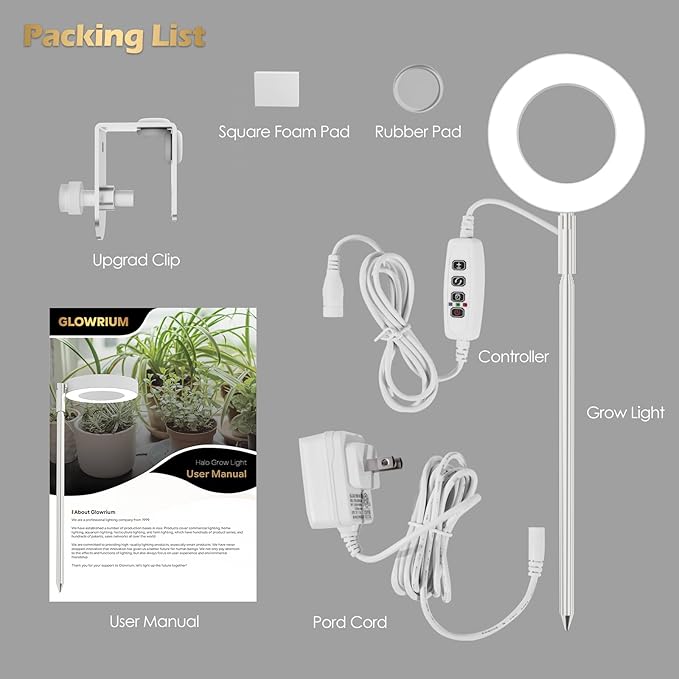 GLOWRIUM Grow Lights for Indoor Plants, Full Spectrum LED Grow Light Floor Lamp with Stand Adjustable Height and Angle, Black Plant Light with 3/9/12H Grow Light Timer (White, 6W)