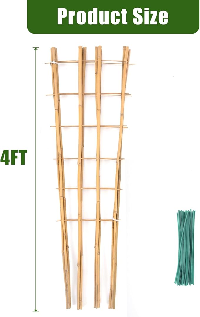 Bamboo Trellis,4Ft,3Pack,Climbing PlantsTrellis, Fan-Shaped Trellis,for Outdoor and Indoor Potted Climbing Plants,Vegetables, Cucumber, Tomato, Hoya