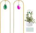 2PCS Small Gold Trellis for Climbing Plants Indoor, Mini Metal Houseplant Climber Support for Potted Plants, Boho Decorative Pot Lattice with Agate for Hoya, Pothos, Ivy, Philodendron