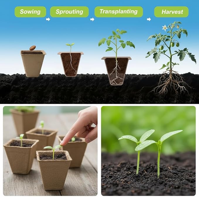 VENTVGAIN 300 Cells Peat Pots Seed Starter Tray 30 Packs Biodegradable Seedling Pots Germination Trays Peat Pot for Seedling Organic Seed Starting Trays kit with (30 packs-300cells)