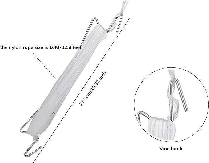 60pcs Tomato Hooks with String, Tomatoes Holder Hooks with 32.8ft Twine & Plant Support Clips, Vegetable Support J-Hook Clips Climbing Vine Crop Trellis Hooks for Vegetable Plant Fruit Flower (White)