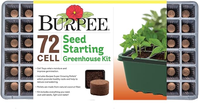 Burpee Greenhouse Indoor Starting Herbs, Flowers and Vegetables & SuperSeed Seed Starting Tray | 16 XL Cell | Reusable & Dishwasher Safe