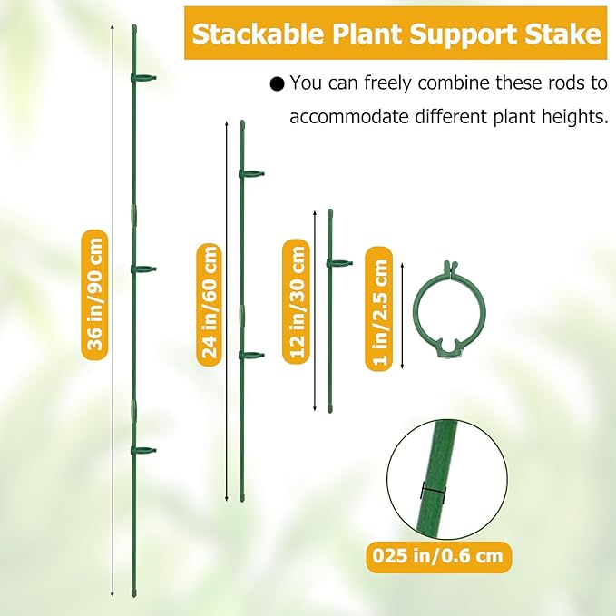40 Pcs Plant Support Stakes Height Adjustable Garden Single Stem Plant Stake with 80 Pcs Plant Clips and 20 Pcs Connect Pipe for Orchid Rose Peony Peppers Amaryllis Tomato(12 Inch)
