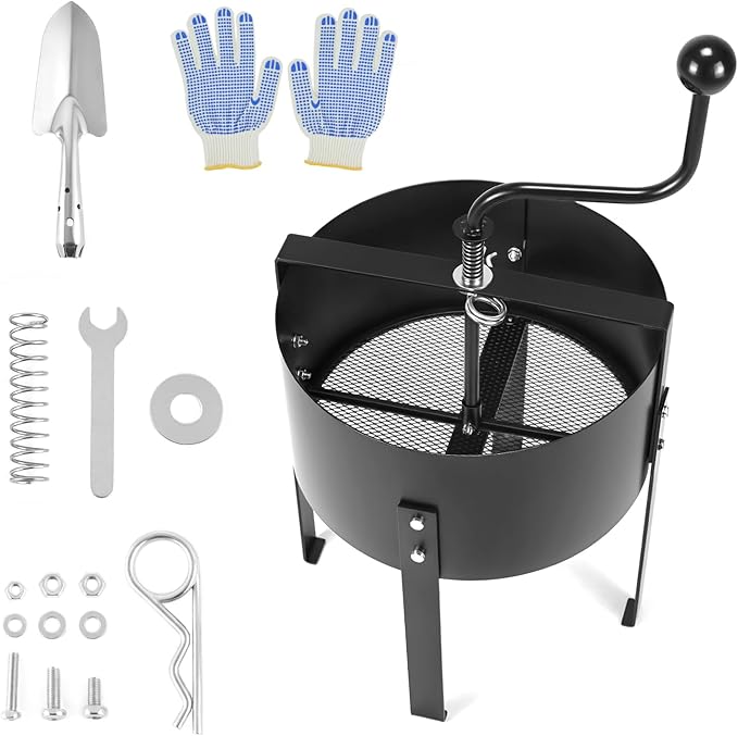 QWORK 13" Rotary Soil Sifter Compost Sieve, Efficient 1/5 Inch Mesh,Durable Construction
