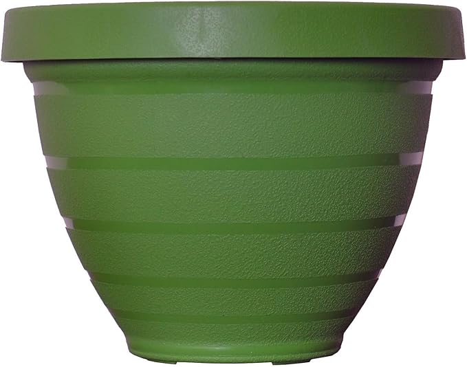 The HC Companies Rings Flower Planter - Self Watering Plant Pots for Herbs & More - Round Lightweight Outdoor & Indoor Planter (16" Dark Green, Pack of 1)