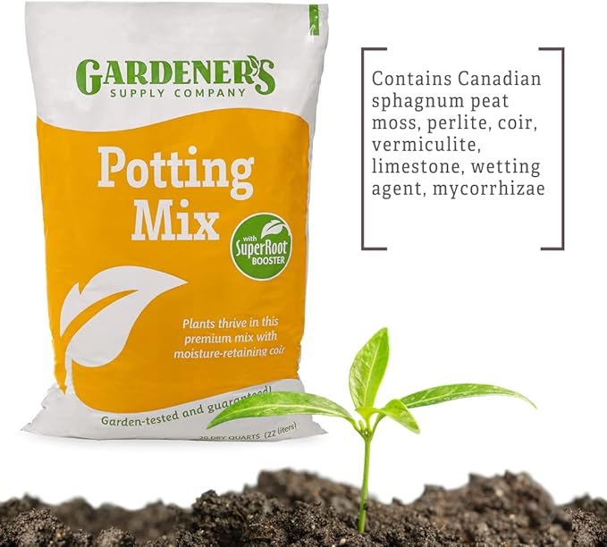 Gardener's Supply Company 20 Qts Potting Mix | SuperRoot Booster & Moisture-Retaining Coir | Plant Growth for Indoor Outdoor Self Watering Planter Boxes, Potted Plants & Garden Beds