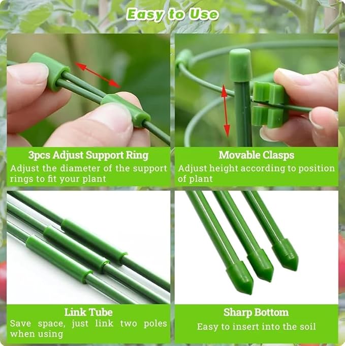 5 Packs Tomato Cages for Garden Cherry Tomato Cage Plant Support Structures, Vegetables Climbing Plants Plant Trellis for Climbing Vegetable Metal 18" with 1 Twist Tie 10 Plant Clip