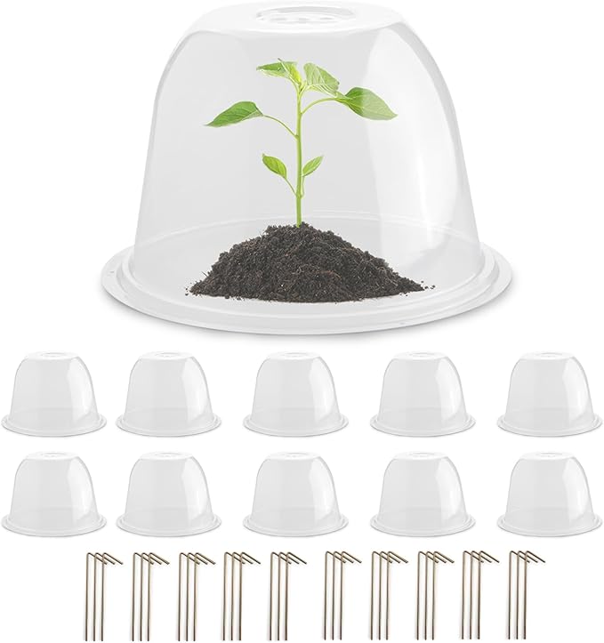 10" D × 6.7" H Plant Protectors from Animals, Garden Cloches for Seedlings Nursery Pots, Durable Humidity Domes with Ventilation Holes, Clear Plant Covers, Mini Greenhouse for Plants 10-Pack