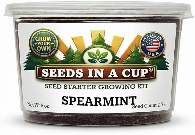 Seeds In A Cup Spearmint Grow Kit – Indoor Herb Garden Starter Set with Non‑GMO Spearmint Seeds, Soil & Cup – Easy Spring Planting Gift for Beginners, Kids & Home Kitchens