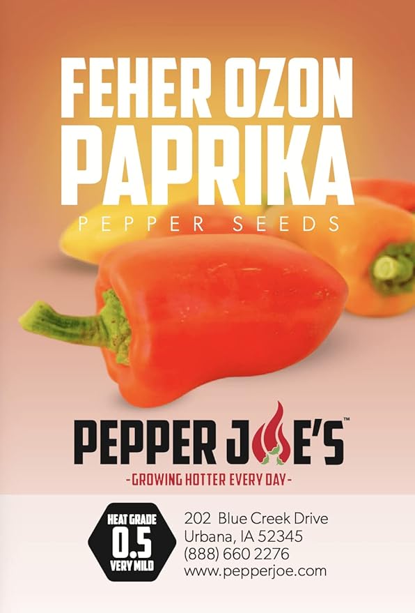 Pepper Joe’s Feher Ozon Paprika Seeds ­­­­­– Pack of 10+ Sweet Hungarian Chili Pepper Seeds – USA Grown ­– Premium Non-GMO Heirloom Paprika Pepper Seeds for Planting in Your Garden