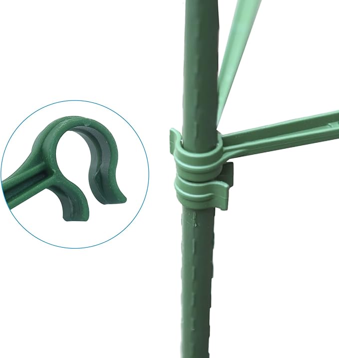 30 PCS Green Stake Arms for Tomato Cage – 11.8" Connectors with 2 Buckles, Plant Support Clips for 11mm Garden Stakes, Ideal for Tomatoes, Cucumbers