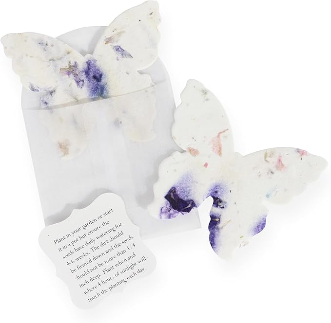 Seed Bloom Wildflower Seed Paper - Set of 24 Purple Butterfly-Shaped with Envelope and Planting Instruction, Writable & Plantable Gift for Mom and Plant Lover, Ideal for Wedding, Memorial, Baby Shower