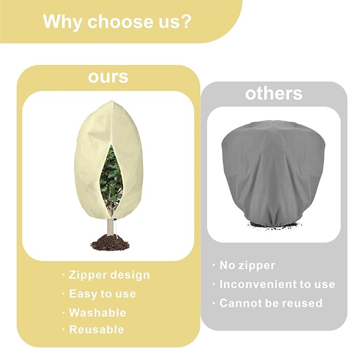 6 PCS Plant Covers Freeze Protection, 47.2"x31.5" Frost Blankets with Zipper Drawstring Reusable Winter Plant Protectors Bag Covers for Outdoor Garden Trees, Shrubs Cover for Frost Cold Pest, Beige