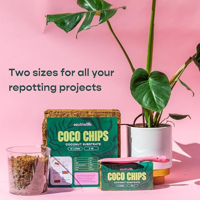 Coco Chip Potting Soil for Garden Plants - Pre-Rinsed, Organic & Eco-Friendly Chunky Coconut Substrate 1.1 lb (500g) Single Brick
