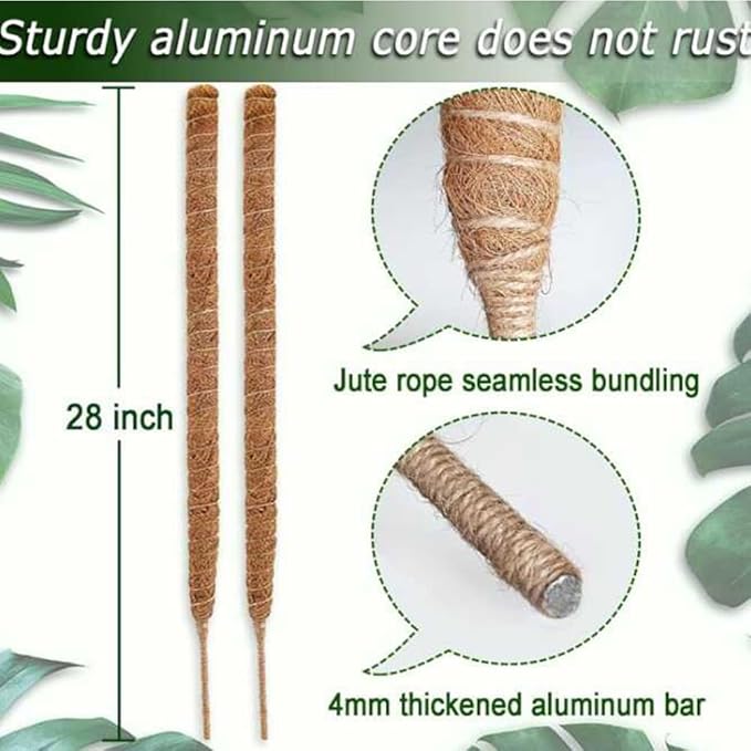 2 Pack 28" Bendable Moss Pole for Monstera Plant Support, Coco Coir Stakes for Climbing Plants, Indoor Trellis for Pothos, Philodendron & Houseplants – Adjustable Plant Support Kit