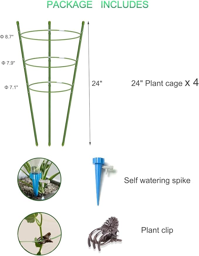 4 Pack Garden Plant Support Tomato Cage, Upgrade 24" Trellis for Climbing Plants, Plant Trellis Kits (24")